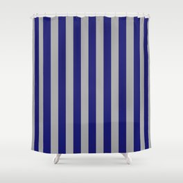 [ Thumbnail: Dark Gray & Midnight Blue Colored Lines Pattern Shower Curtain ]