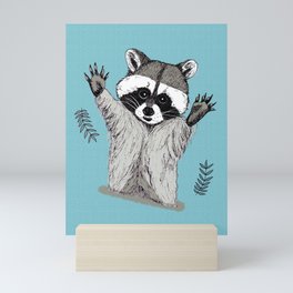 Jolly Playful Raccoons in Ocean Blue Mini Art Print