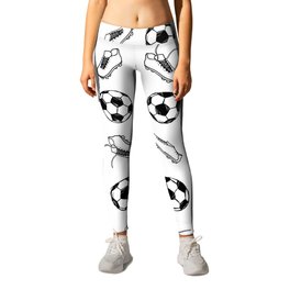 Soccer balls and boots doodle pattern. Digital Illustration Background Leggings
