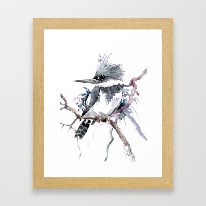 Belted Kingfisher, Gray design, Gray design Framed Art Print