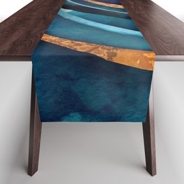 Abstract Blue with Gold Table Runner