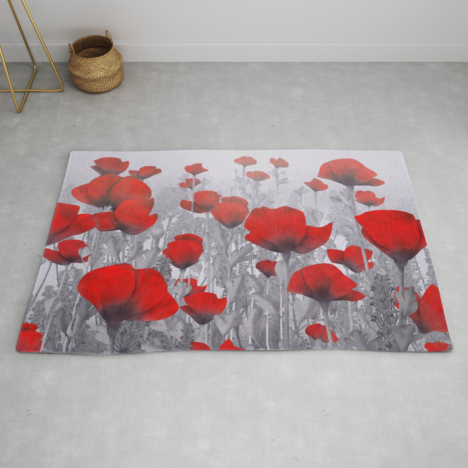 Poppies In Red And Grey Rug By Meganelphick Society6 Poppies In Red And Grey Rug By