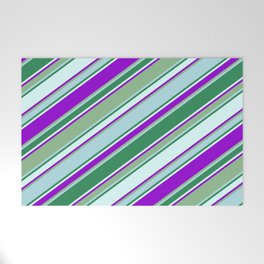 [ Thumbnail: Vibrant Dark Sea Green, Powder Blue, Sea Green, Light Cyan & Dark Violet Colored Lines Pattern Welcome Mat ]