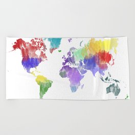 Colorful world map Beach Towel