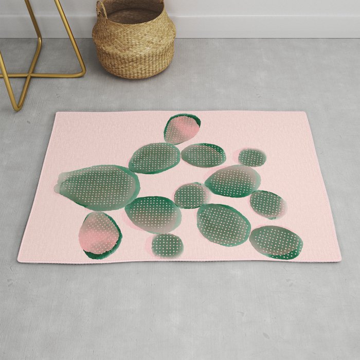 Watercolored Cactus on Pink Rug