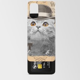Cat in bowler hat, old classic newspaper, vintage look Android Card Case