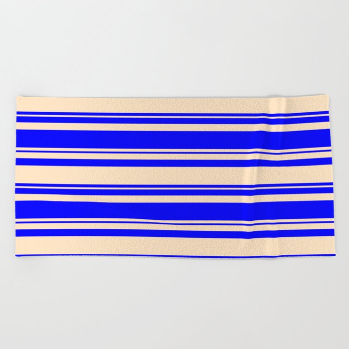 Bisque and Blue Colored Lined/Striped Pattern Beach Towel