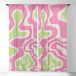 Cheeful Pink and Lime Green Swirl Lines Sheer Curtain