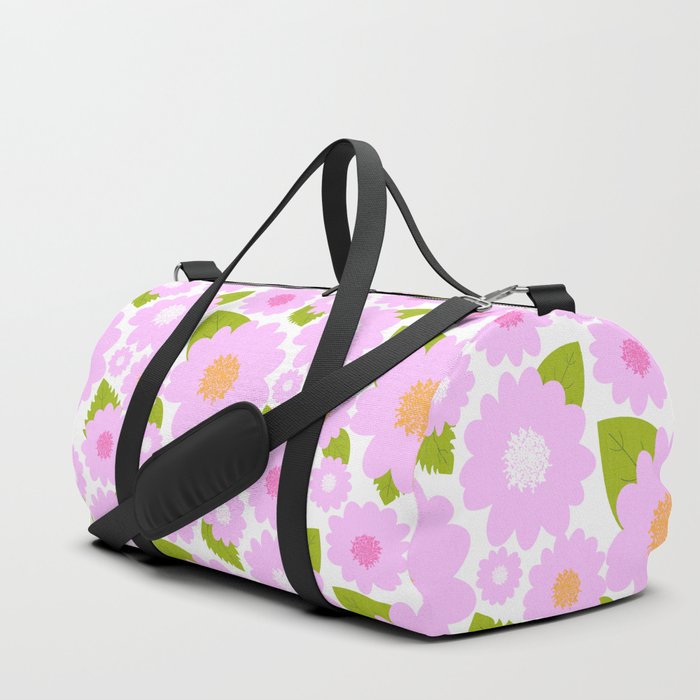 Pretty Pink Summer Flowers On White Modern  Duffle Bag