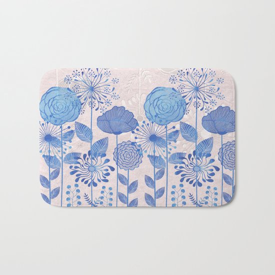 Light Blue Flowers Bath Mat