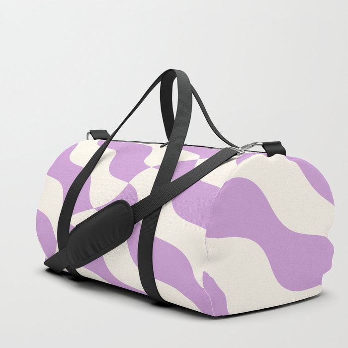 Retro Wavy Abstract Swirl Lines in Lavender Purple & White Duffle Bag