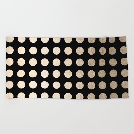 White Gold Sands Polka Dots on Midnight Black Beach Towel