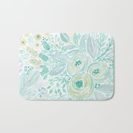 Watercolor . Flower meadow . 2 Bath Mat