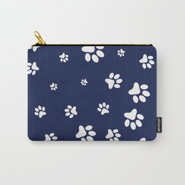 White Pet paw pattern on Navy Blue background Carry-All Pouch