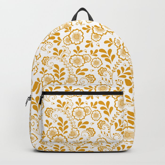 Mustard Eastern Floral Pattern Backpack