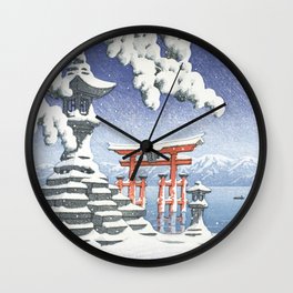 Itsukushima Shrine, Miyajima In Snow - Vintage Japanese Woodblock Print Art Wall Clock