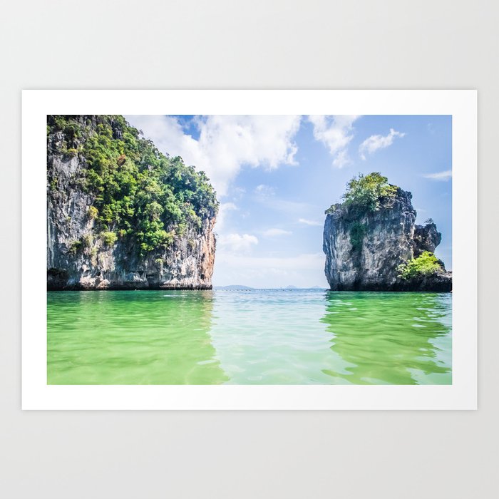 Clear Water and White Limestone Cliffs in Thailand Fine Art Print Art Print