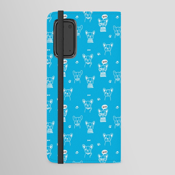 Turquoise and White Hand Drawn Dog Puppy Pattern Android Wallet Case