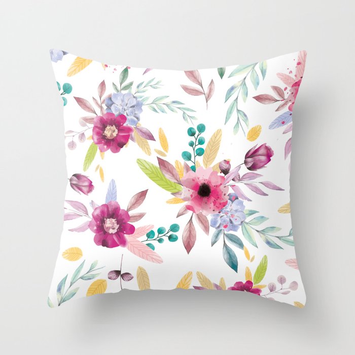 Watercolor flowers Throw Pillow