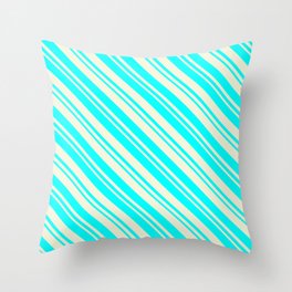 [ Thumbnail: Beige & Cyan Colored Pattern of Stripes Throw Pillow ]