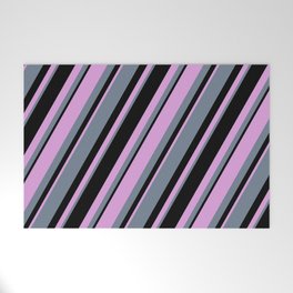[ Thumbnail: Plum, Slate Gray, and Black Colored Lines Pattern Welcome Mat ]