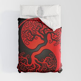 Red and Black Tree of Life Yin Yang Duvet Cover
