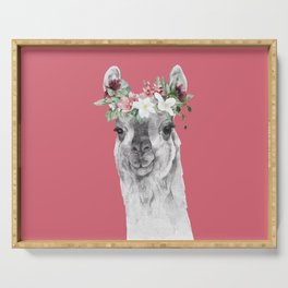 Watercolor Llama With Flowers Serving Tray