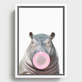 Baby Hippo Blowing Bubble Gum Print by Zouzounio Art Framed Canvas