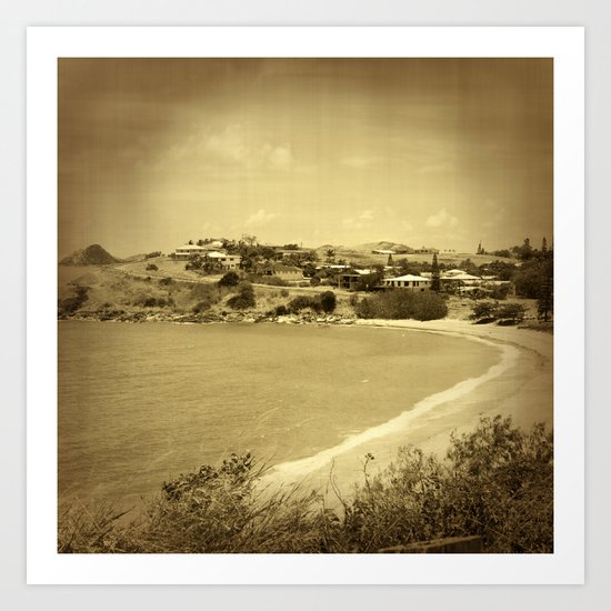 Bay and beach side suburb in sepia Art Print