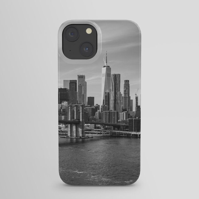New York City Skyline and the Brooklyn Bridge | Black and White Travel Photography in NYC iPhone Case