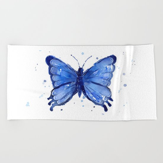 Butterfly Blue Watercolor Animal Painting Beach Towel