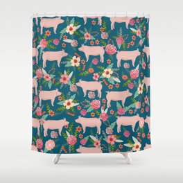 Pig florals farm homesteader pigs cute farms animals floral gifts Shower Curtain