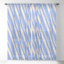 [ Thumbnail: Bisque and Cornflower Blue Colored Striped/Lined Pattern Sheer Curtain ]