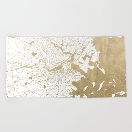 Boston White and Gold Map Beach Towel