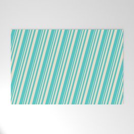 [ Thumbnail: Beige and Turquoise Colored Lines Pattern Welcome Mat ]