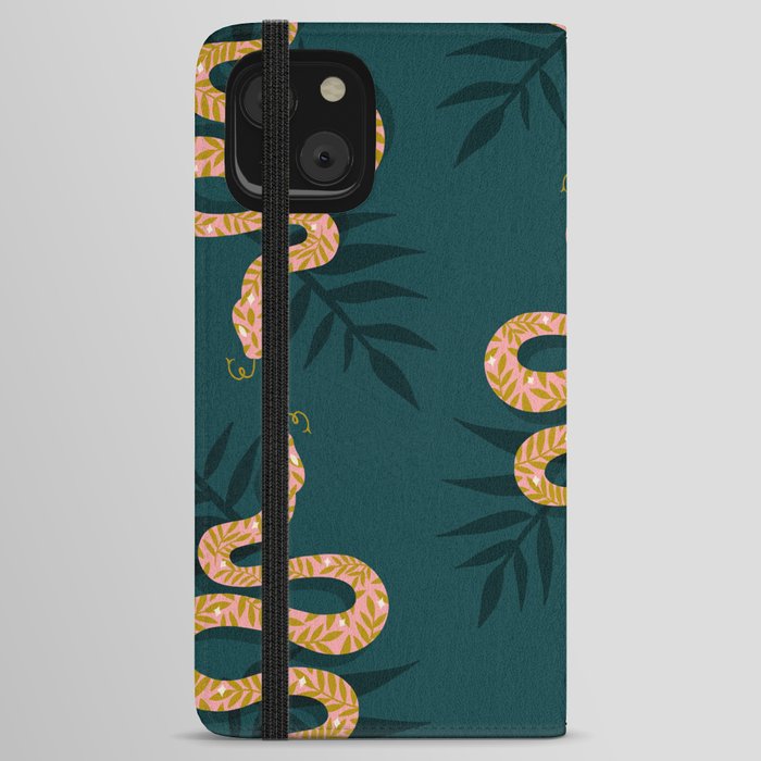 Tropical Serpent – Teal & Blush iPhone Wallet Case