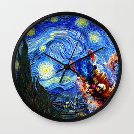 Starry Night Squirrel Photo Bomb Pop Art Wall Clock