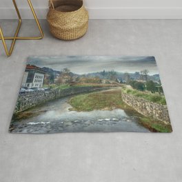 The river Sella and a bridge Rug | Landscape, Bridgeandriver, River, Sella, Asturian, Riverandbridge, Asturia, Color, Digital, Mountains 