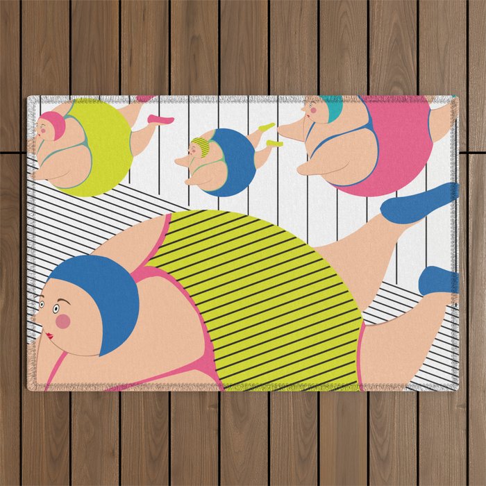 Synchronised Neon Swimmers Outdoor Rug