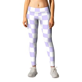 White and Pale Lavender Violet Checkerboard Leggings | Checkerboard, Violetcheckered, White, Squares, Whitecheckered, Violet, Pattern, Palelavenderviolet, Graphicdesign, Checkered 