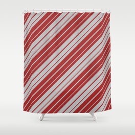 [ Thumbnail: Grey & Brown Colored Stripes Pattern Shower Curtain ]