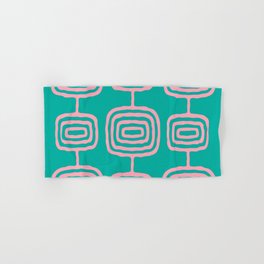 Mid Century Modern Atomic Rings Pattern 139 Turquoise and Pink Hand & Bath Towel