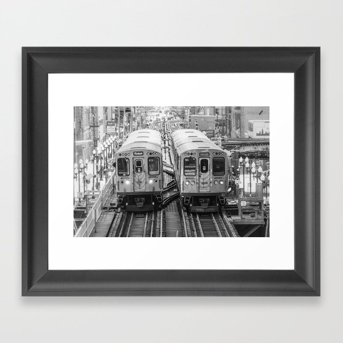 Black and White Chicago Train El Train above Wabash Ave the Loop Windy City Framed Art Print