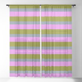 [ Thumbnail: Green, Light Slate Gray, and Violet Colored Lines Pattern Sheer Curtain ]