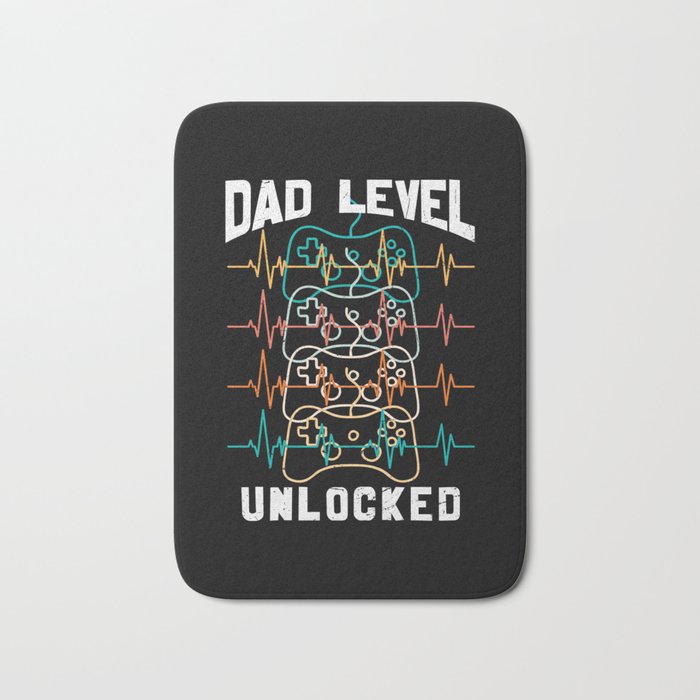 Dad Level Unlocked Funny Gamer Bath Mat