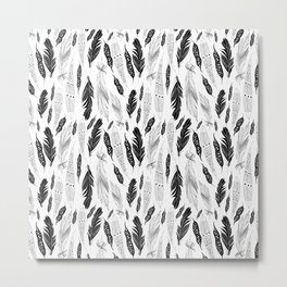 raphic pattern feathers on a white background Metal Print