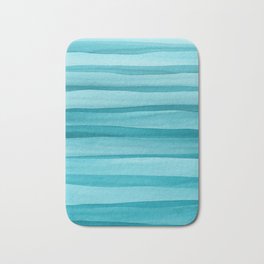 Teal Watercolor Lines Pattern Bath Mat