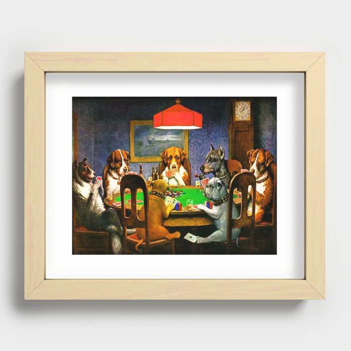  Dogs Playing Poker, by Cassius Marcellus Coolidge - Vintage Painting Recessed Framed Print