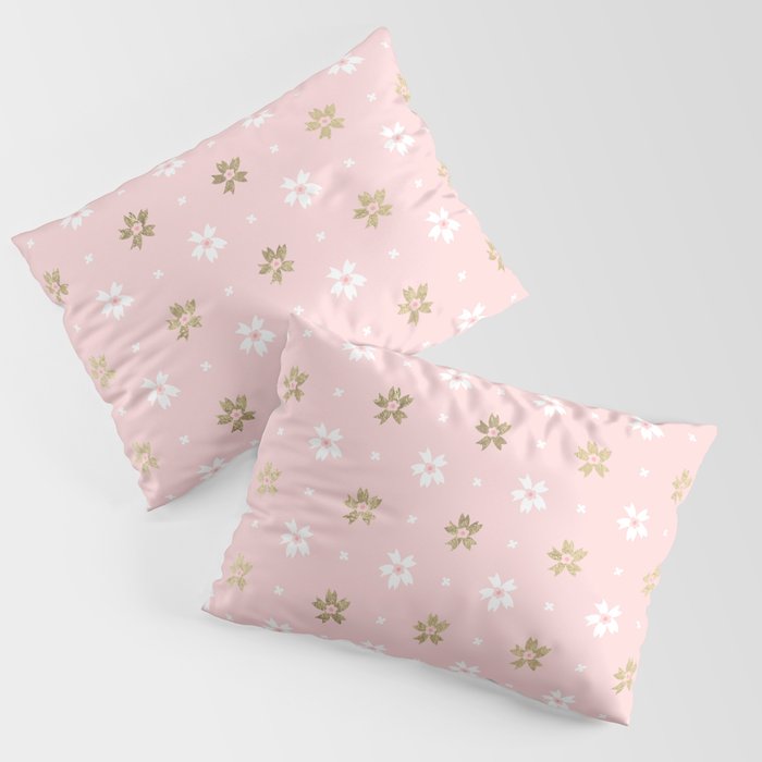 Abstract pink white gold retro floral illustration Pillow Sham