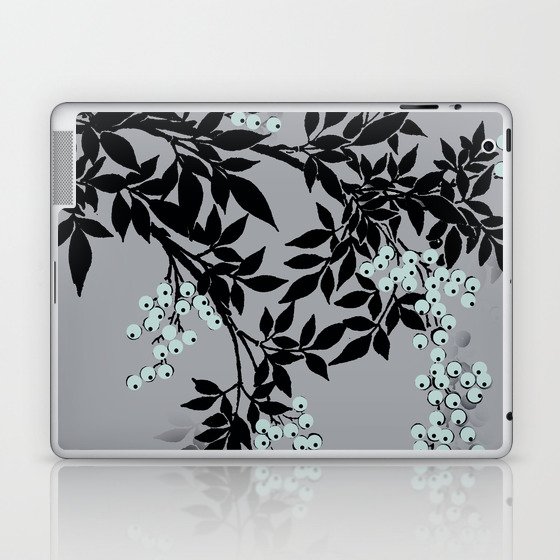 TREE BRANCHES BLACK AND GRAY WITH BLUE BERRIES Laptop & iPad Skin